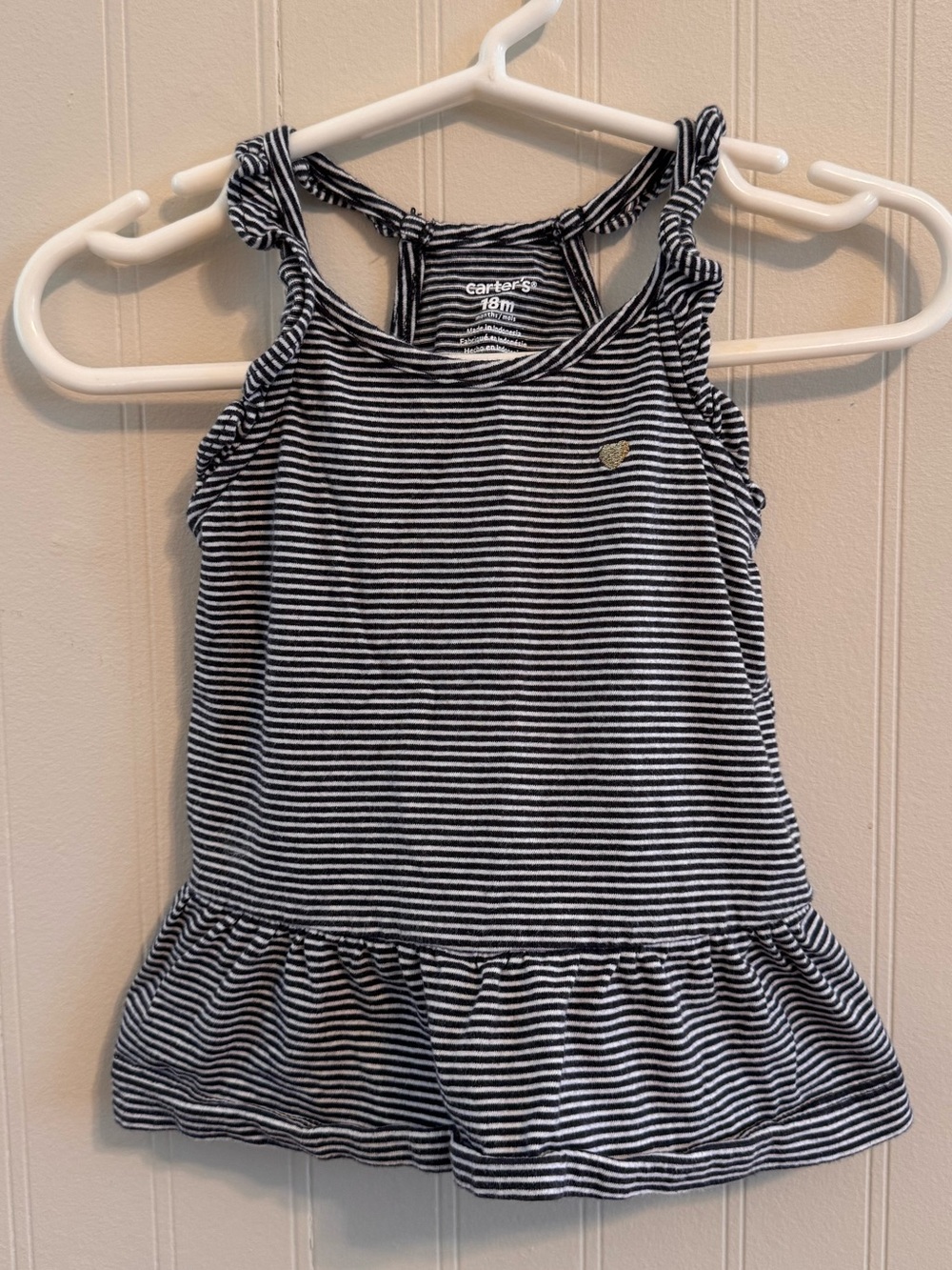 Carter's Navy & White Striped Ruffle Hem Tank Top